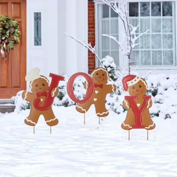 Glitzhome 46.7 in. H Metal JOY Gingerbread Man Christmas Yard Decor or Wall Decor