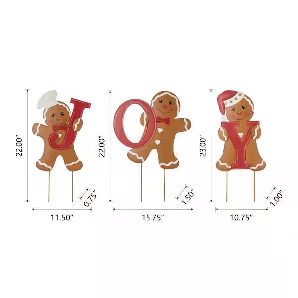 Glitzhome 46.7 in. H Metal JOY Gingerbread Man Christmas Yard Decor or Wall Decor