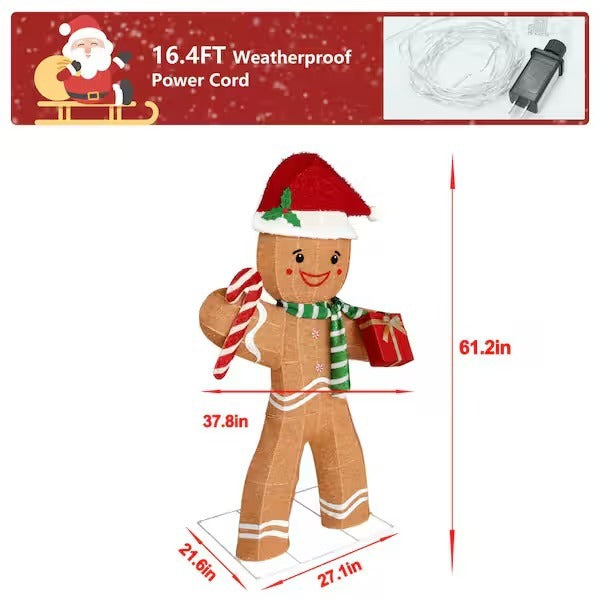 VEIKOUS 5 ft. Gingerbread Man Outdoor Christmas Holiday Yard Decoration Warm White LED