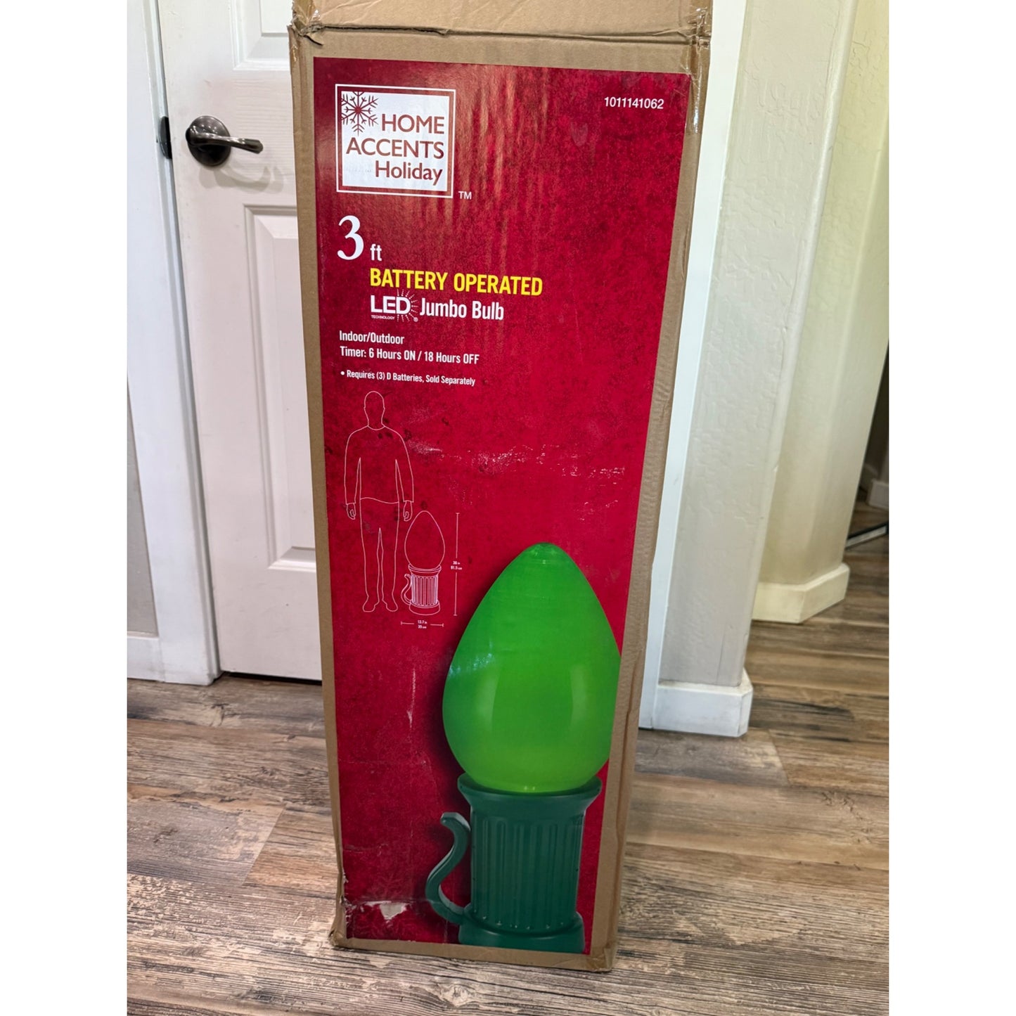 Home Accents 3 ft. Battery Operated LED Jumbo GREEN Bulb Holiday Yard Decoration