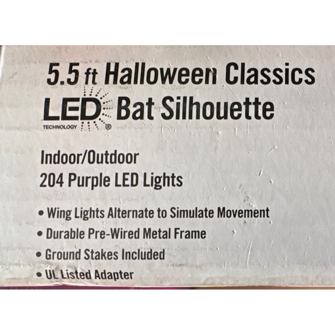 5.5 Ft Halloween LED Bat Silhouette With 204 Purple Lights Indoor/Outdoor