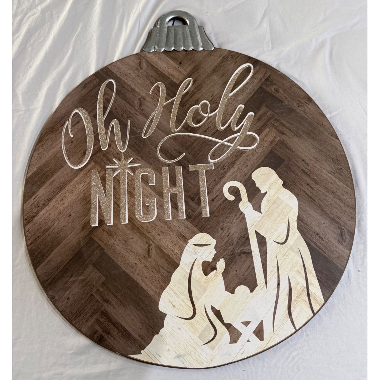Oh Holy Night Nativity Wood Sign With Metal Accent - Decorative Wall Hanging Plaque