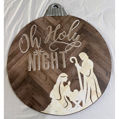 Oh Holy Night Nativity Wood Sign With Metal Accent - Decorative Wall Hanging Plaque