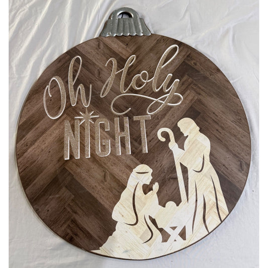 Oh Holy Night Nativity Wood Sign With Metal Accent - Decorative Wall Hanging Plaque