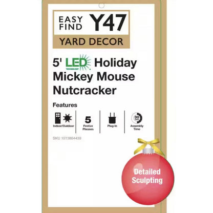 5 Ft. LED Holiday Mickey Mouse Nutcracker Holiday Yard Decoration Y47