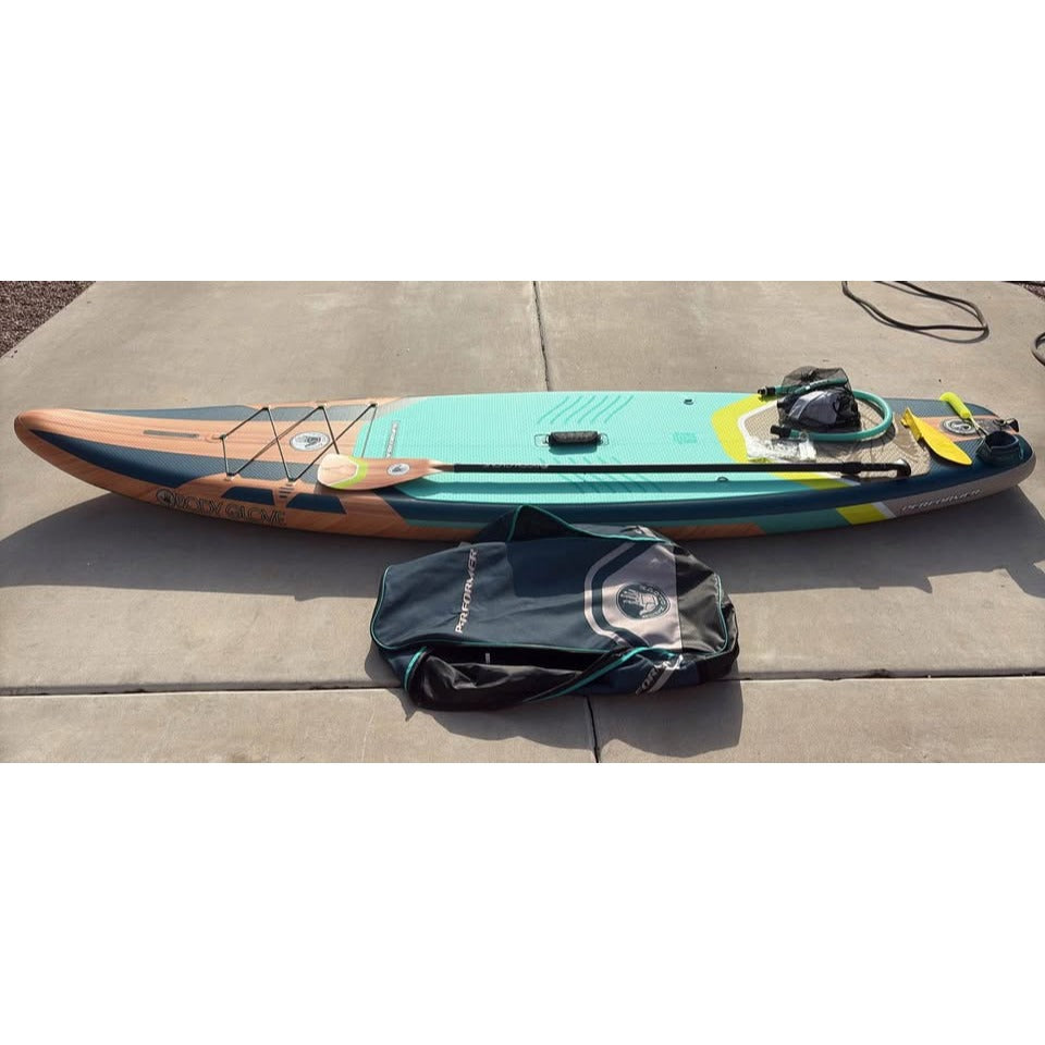 Used- Performer 11' Inflatable Paddle Board w/ Kit- Deep Sea/Isle Green