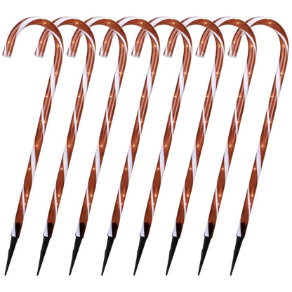 Set Of 8 Northlight Candy Cane Pathway Markers W/ 8 Light Functions 24" Tall