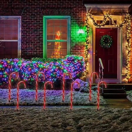 Set Of 8 Northlight Candy Cane Pathway Markers W/ 8 Light Functions 24" Tall