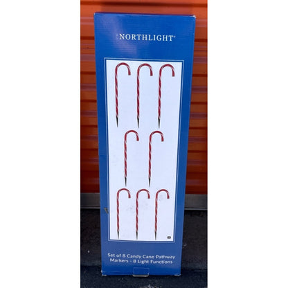Set Of 8 Northlight Candy Cane Pathway Markers W/ 8 Light Functions 24" Tall