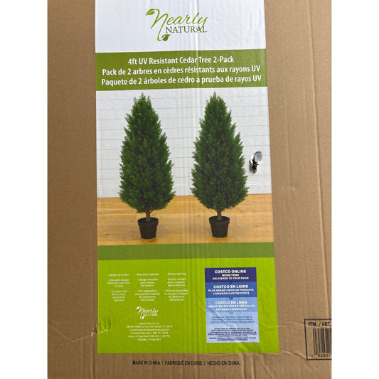 4ft UV Resistant Cedar Tree 2-Pack Artificial Plants Ideal For Indoor/Outdoor Use Nearly Natural