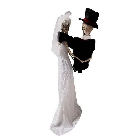 Life-Size Skeleton Bride & Groom Halloween Decor With LED Eyes