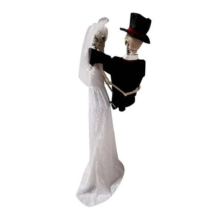 Life-Size Skeleton Bride & Groom Halloween Decor With LED Eyes