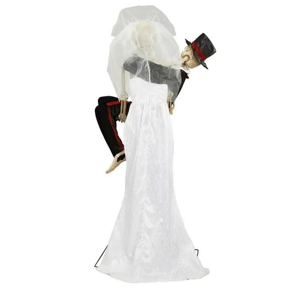 Life-Size Skeleton Bride & Groom Halloween Decor With LED Eyes