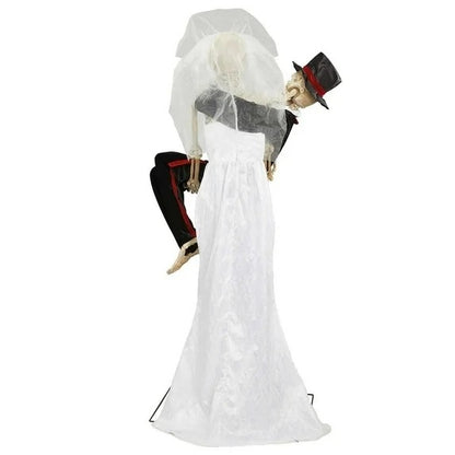 Life-Size Skeleton Bride & Groom Halloween Decor With LED Eyes