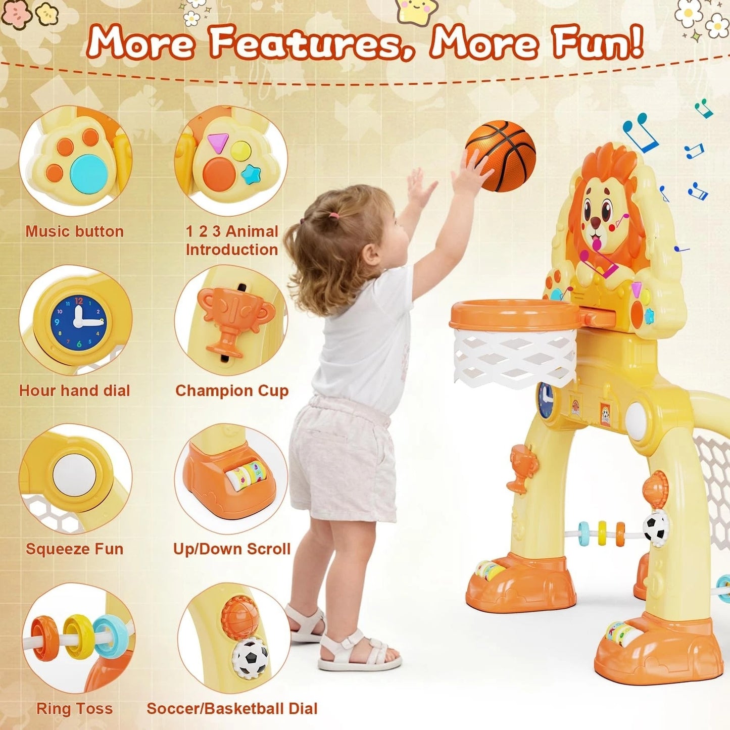 Toddler Basketball Hoop Soccer Goal for Kids 1-3