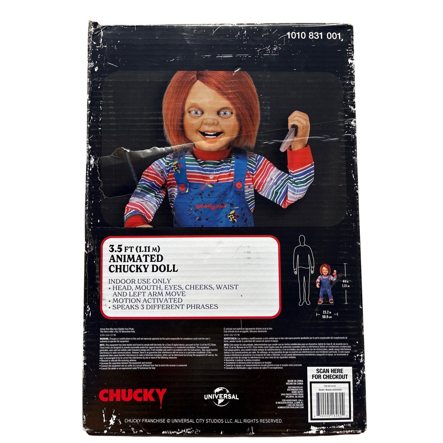 Classic 3.5 Ft Animated Chucky Doll Indoor Use Only Motion Activated Speaks 3 Phrases