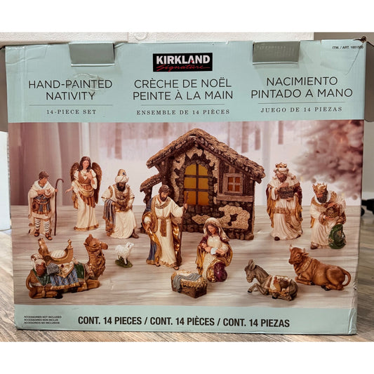 Kirkland Signature Hand-Painted 14-Piece Nativity Set With Stable Scene