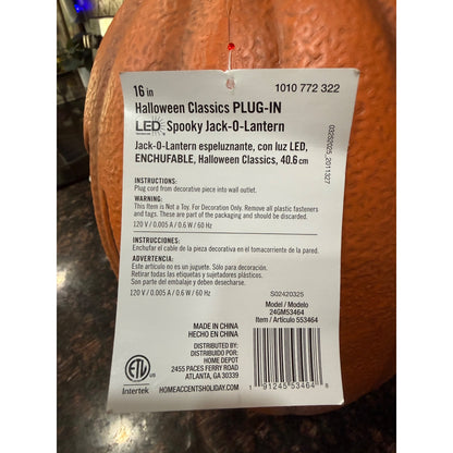 16-In Plug-In LED Spooky Jack-O-Lantern Halloween Pumpkin Decoration Indoor/Outdoor