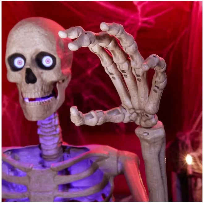 Used 6.5 Ft. Grave & Bones Animated LED App Controlled Ultra Skelly with LifeEyes LCD Eyes H23