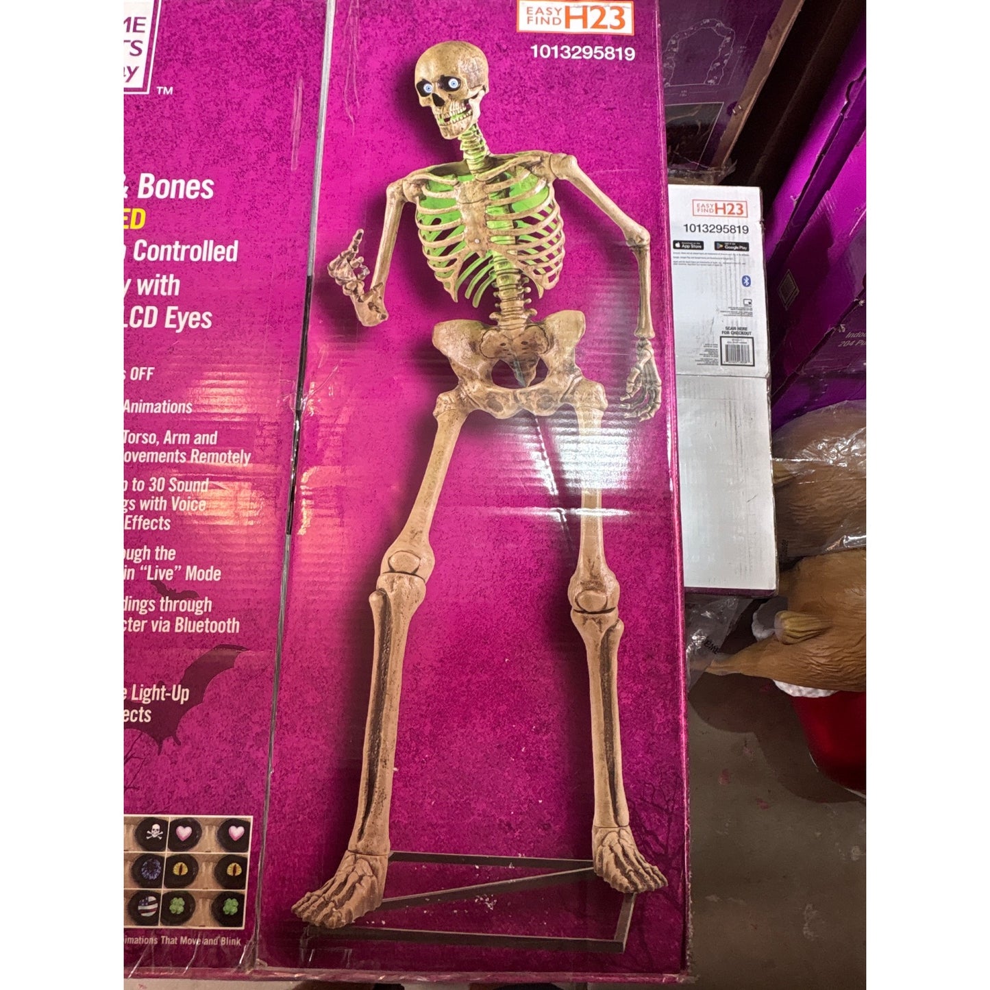 Used 6.5 Ft. Grave & Bones Animated LED App Controlled Ultra Skelly with LifeEyes LCD Eyes H23
