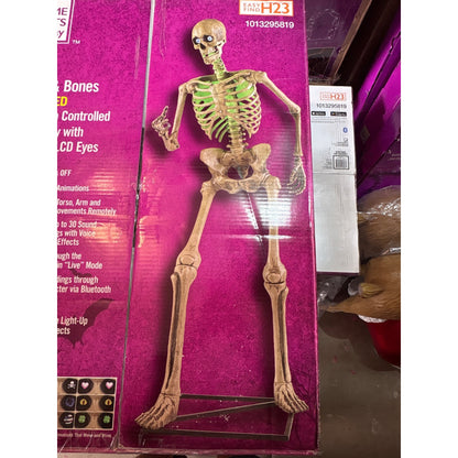 Used 6.5 Ft. Grave & Bones Animated LED App Controlled Ultra Skelly with LifeEyes LCD Eyes H23