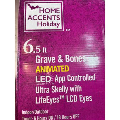 Used 6.5 Ft. Grave & Bones Animated LED App Controlled Ultra Skelly with LifeEyes LCD Eyes H23