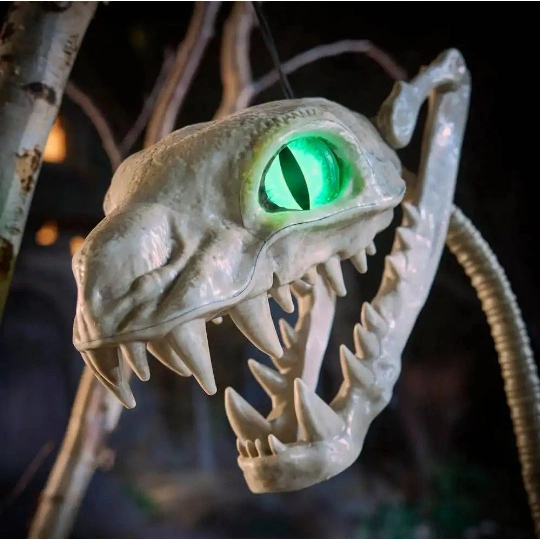 Posable Skeleton Snake With Glowing Green Eyes - Halloween Decoration - 5 Ft Tall