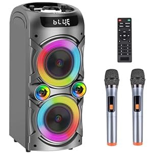 Karaoke Machine with 2 Wireless Microphones and Light Show