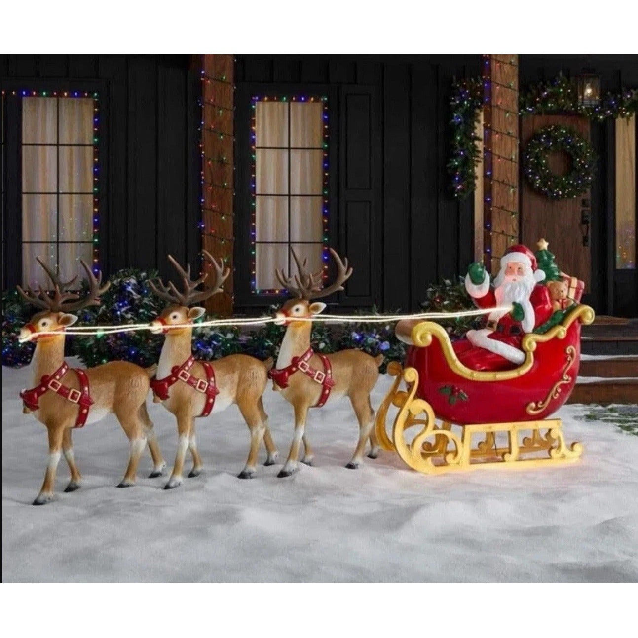 Home Depot 9 ft Giant Sized LED Santas Sleigh with Reindeer Holiday 2025