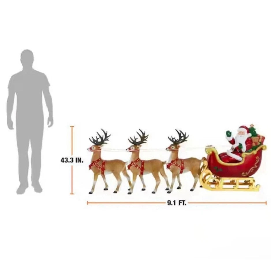 Home Depot 9 ft Giant Sized LED Santas Sleigh with Reindeer Holiday 2025