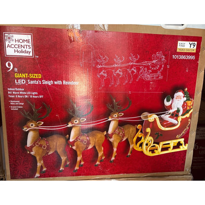 Home Depot 9 ft Giant Sized LED Santas Sleigh with Reindeer Holiday 2025
