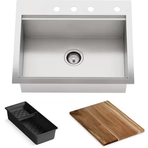 Lyric 27 in. Stainless Steel 18-Gauge Drop in/Undermount Workstation Single Bowl Kitchen Sink with Accessories
