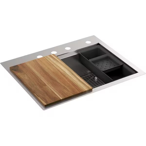 Lyric 27 in. Stainless Steel 18-Gauge Drop in/Undermount Workstation Single Bowl Kitchen Sink with Accessories