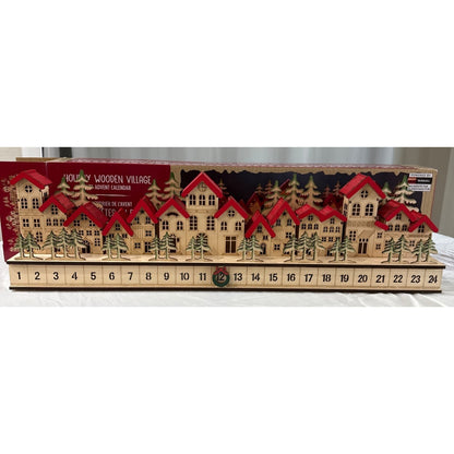 30" Holiday Wooden Village LED Advent Calendar