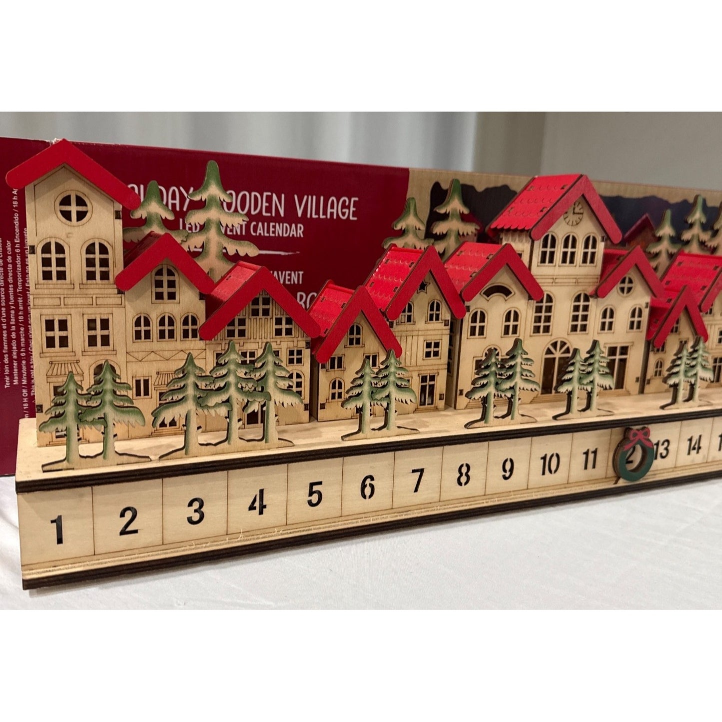 30" Holiday Wooden Village LED Advent Calendar