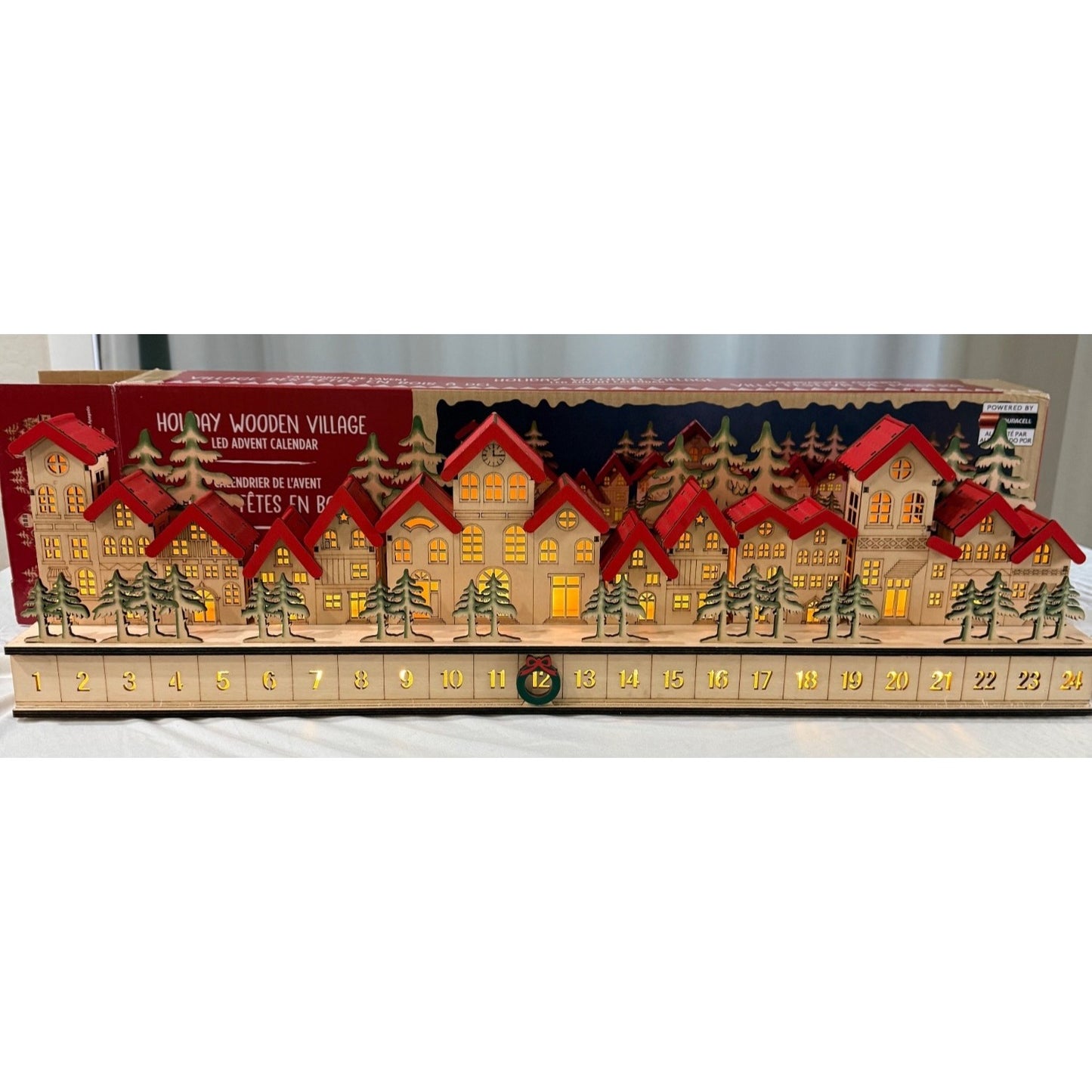30" Holiday Wooden Village LED Advent Calendar