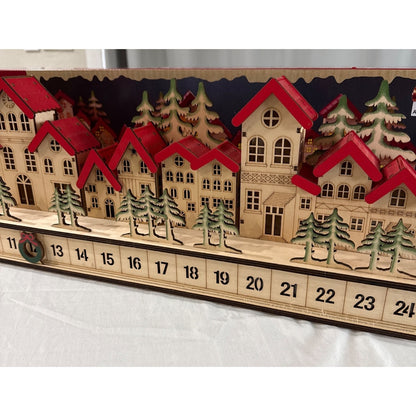 30" Holiday Wooden Village LED Advent Calendar