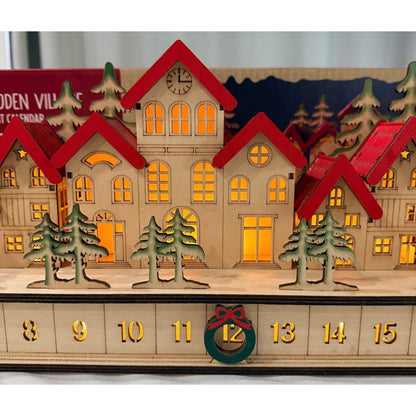 30" Holiday Wooden Village LED Advent Calendar
