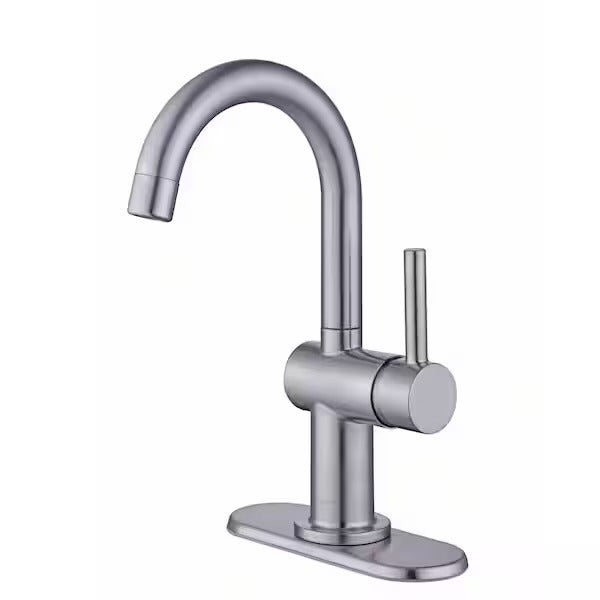 Glacier Bay Dorind Single Hole Single-Handle Deck Mount High-Arc Bathroom Faucet in Brushed Nickel