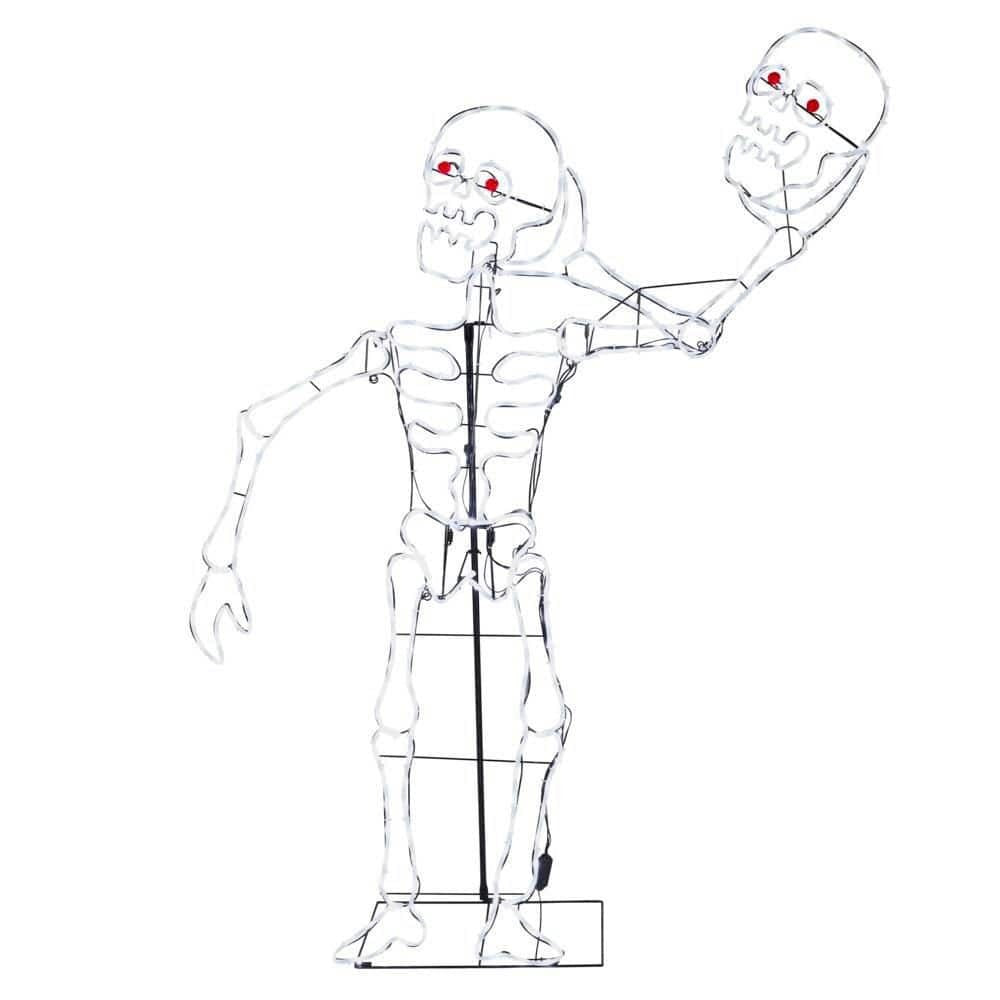 6 Ft Halloween LED Skeleton Silhouette W/ Cool White & Red Lights Fash Ship