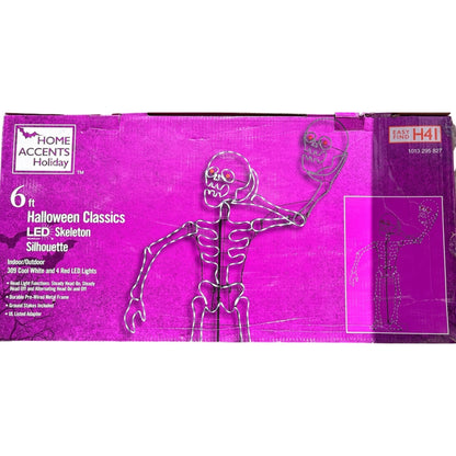 6 Ft Halloween LED Skeleton Silhouette W/ Cool White & Red Lights Fash Ship