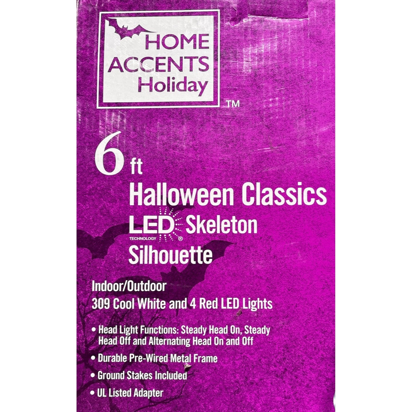 6 Ft Halloween LED Skeleton Silhouette W/ Cool White & Red Lights Fash Ship