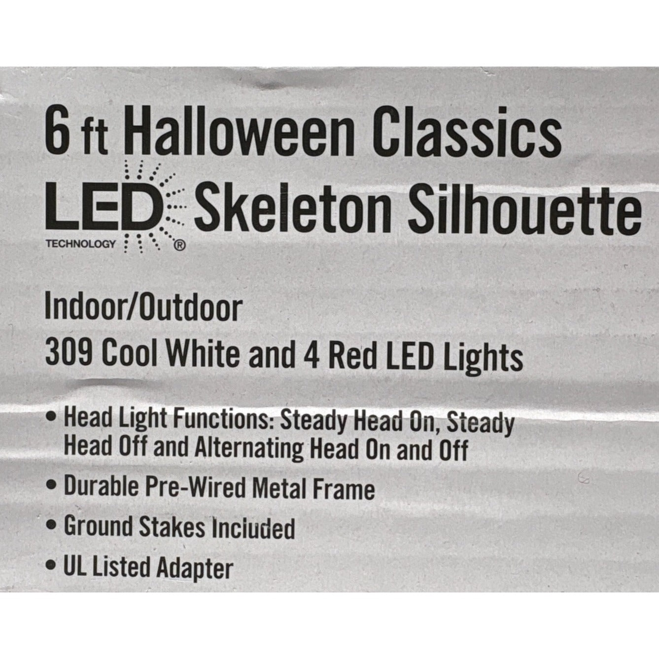 6 Ft Halloween LED Skeleton Silhouette W/ Cool White & Red Lights Fash Ship