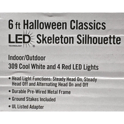 6 Ft Halloween LED Skeleton Silhouette W/ Cool White & Red Lights Fash Ship