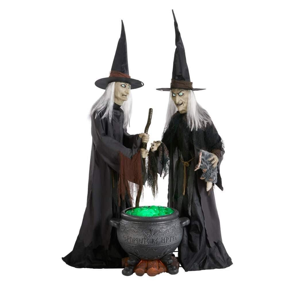 6.5 Ft Animated Witch Sisters W/Cauldron Halloween Decoration - Light-Up & Sound Effects