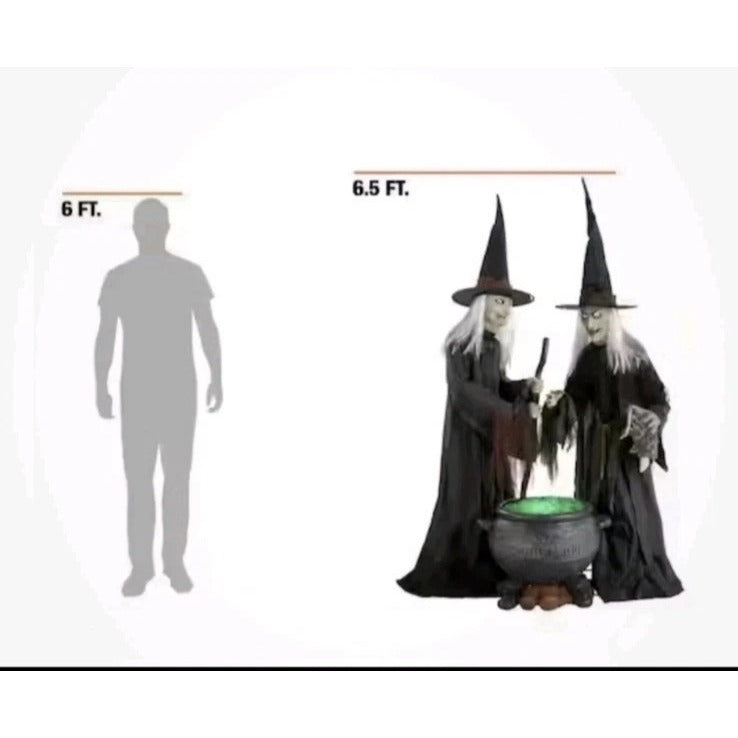 6.5 Ft Animated Witch Sisters W/Cauldron Halloween Decoration - Light-Up & Sound Effects