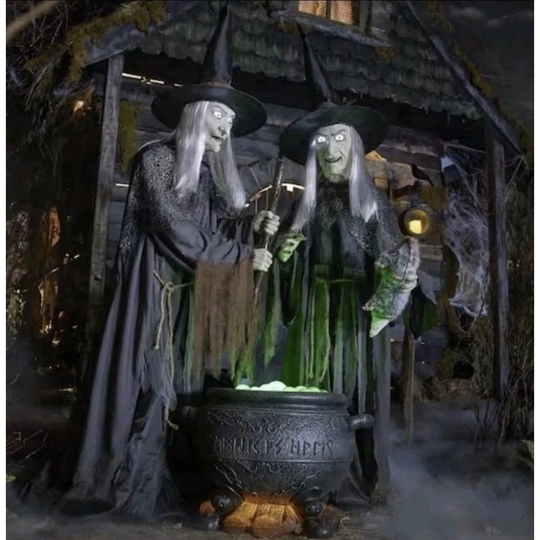 6.5 Ft Animated Witch Sisters W/Cauldron Halloween Decoration - Light-Up & Sound Effects