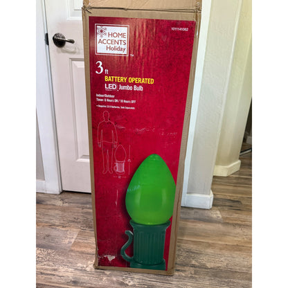 Home Accents 3 ft. Battery Operated LED Jumbo GREEN Bulb Holiday Yard Decoration