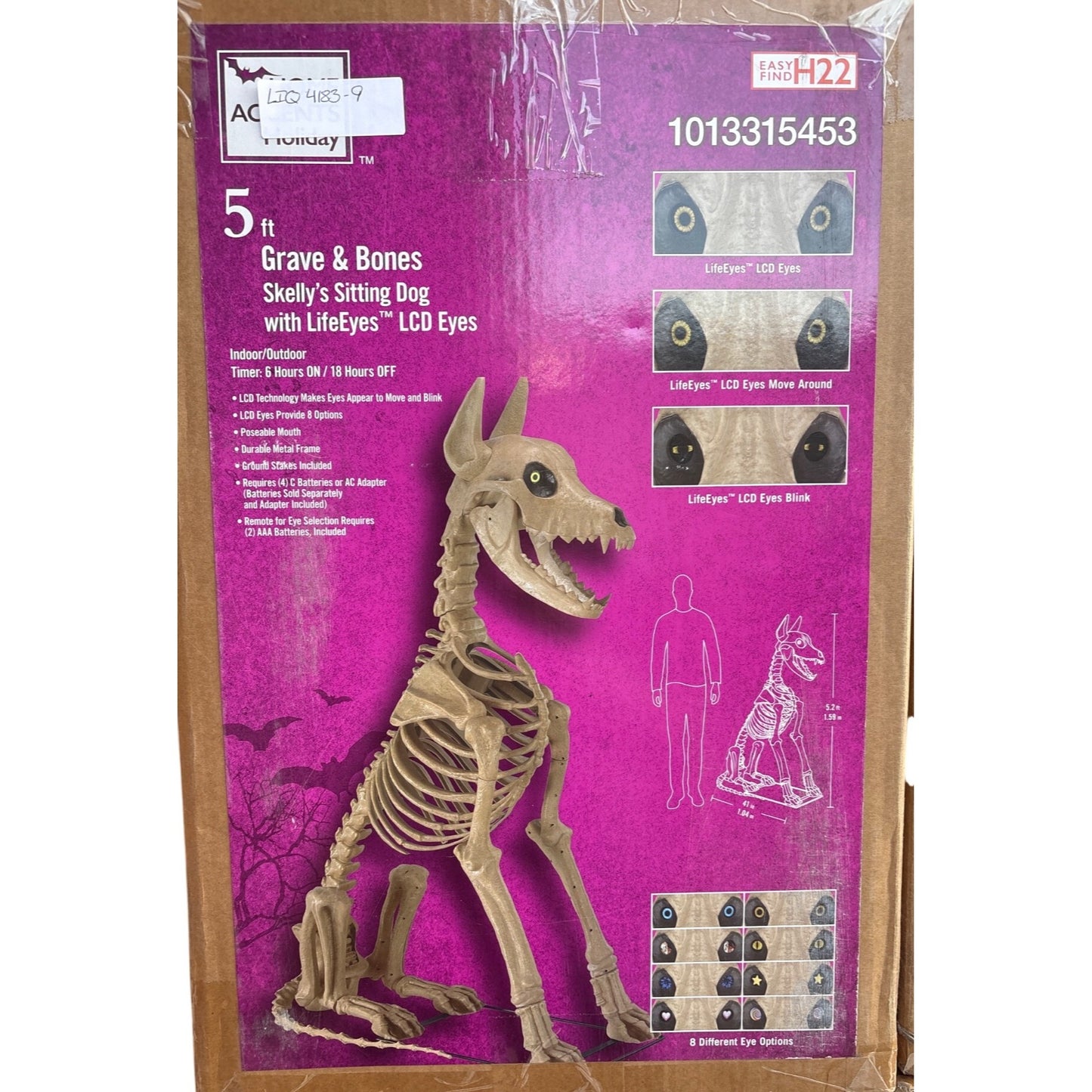 5 Ft. Grave & Bones Skelly's Sitting Dog with LifeEyes™ LCD Eyes H22