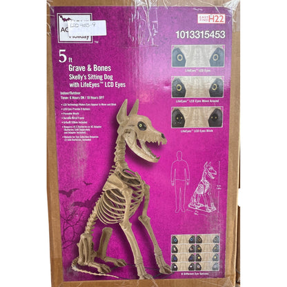 5 Ft. Grave & Bones Skelly's Sitting Dog with LifeEyes™ LCD Eyes H22